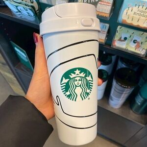 Starbucks Stainless Steel White Plastic Travel Mug 16oz With Lid